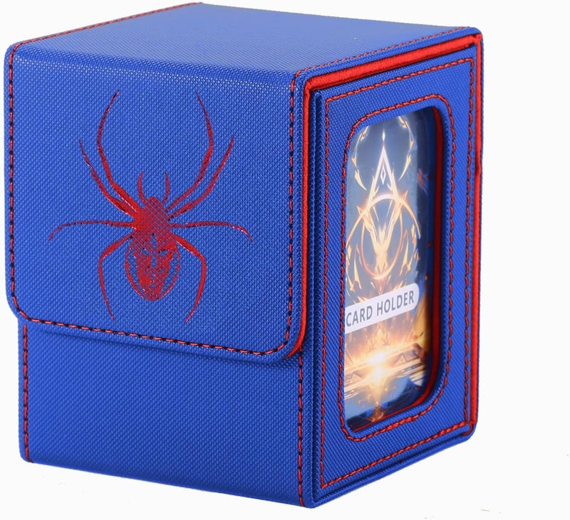 Stepane Commander Deck Box for MTG with double display windows,Card Storage Box Fits 120+ Single sleveed Cards,Magnetic Card Box with 2 Dividers&2 Toploaders for TCG Blue/Red - Image 1